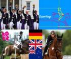 Η ομάδα ιππασίας eventing πόντιουμ, Γερμανία, Ηνωμένο Βασίλειο και τη Νέα Ζηλανδία - London 2012-